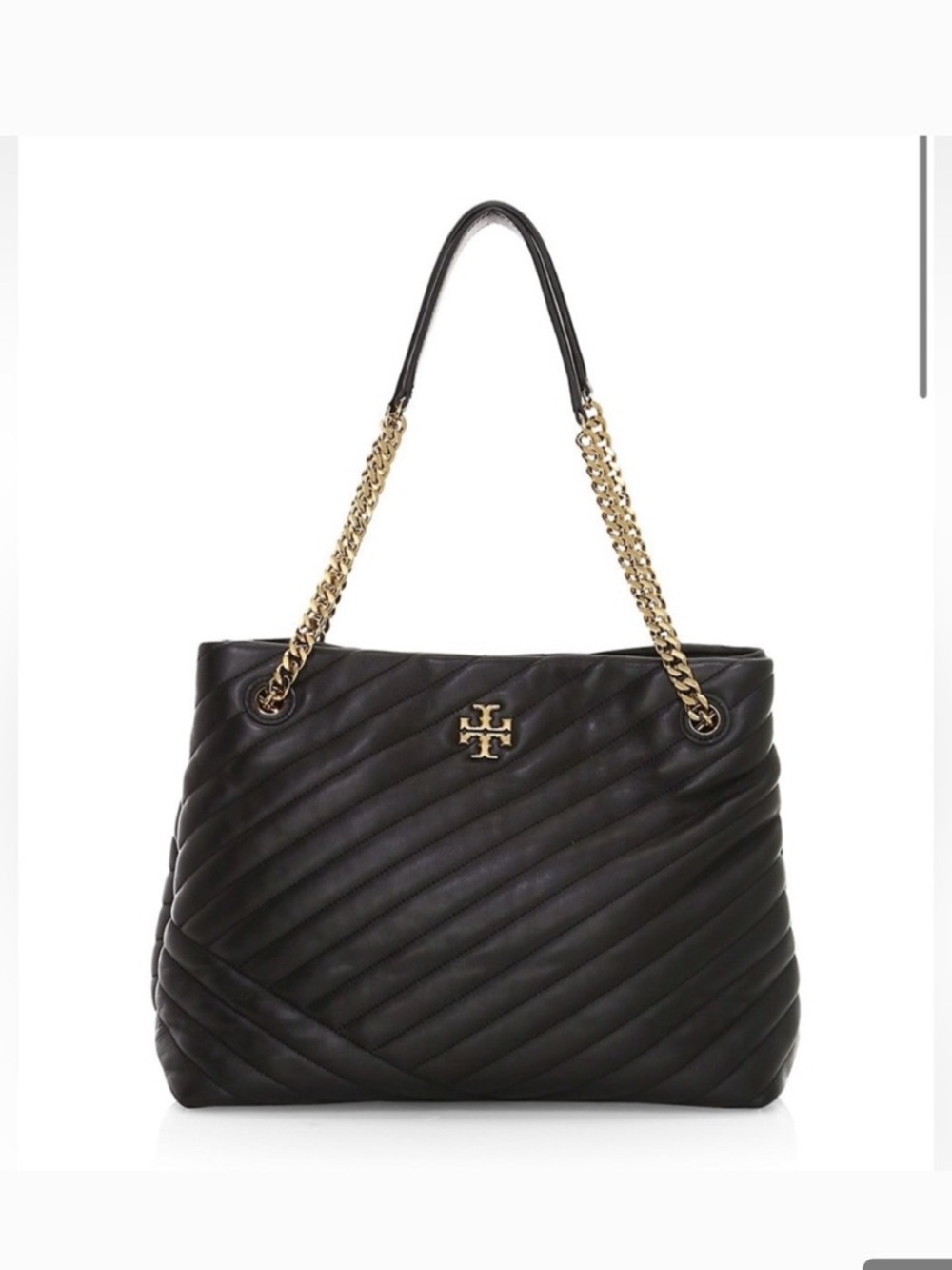 Tory Burch Kira Tote Black Quilted Leather Chain-Handle
